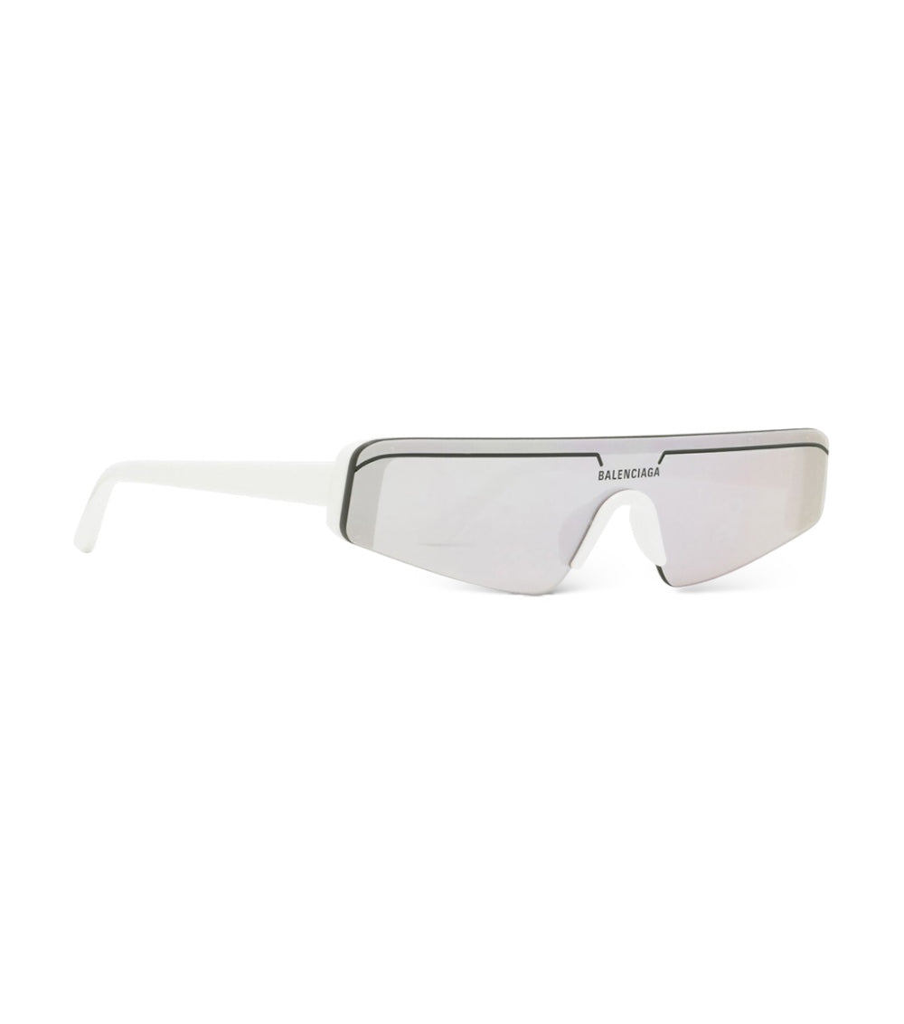 BALENCIAGA SKI RECTANGLE SUNGLASSES-WHITE/SILVER